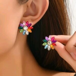Multicolor Floral‎ Crystal Stud Earrings